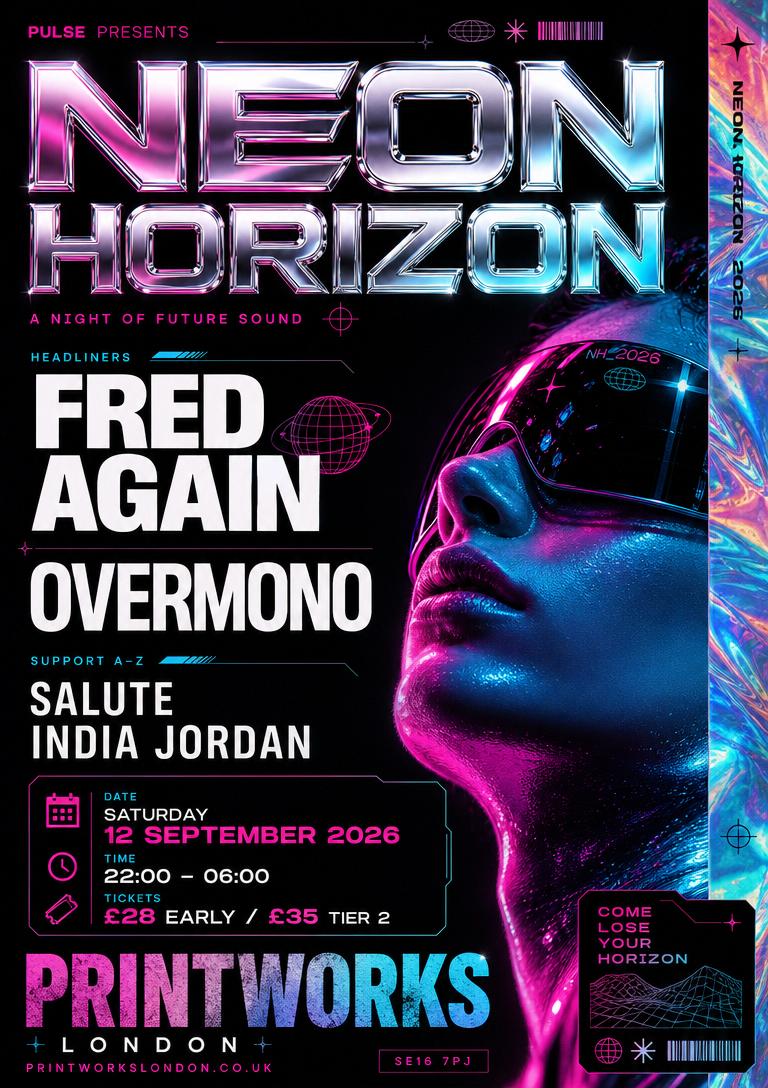 Neon Horizon · Printworks London · 12 Sep 2026 flyer